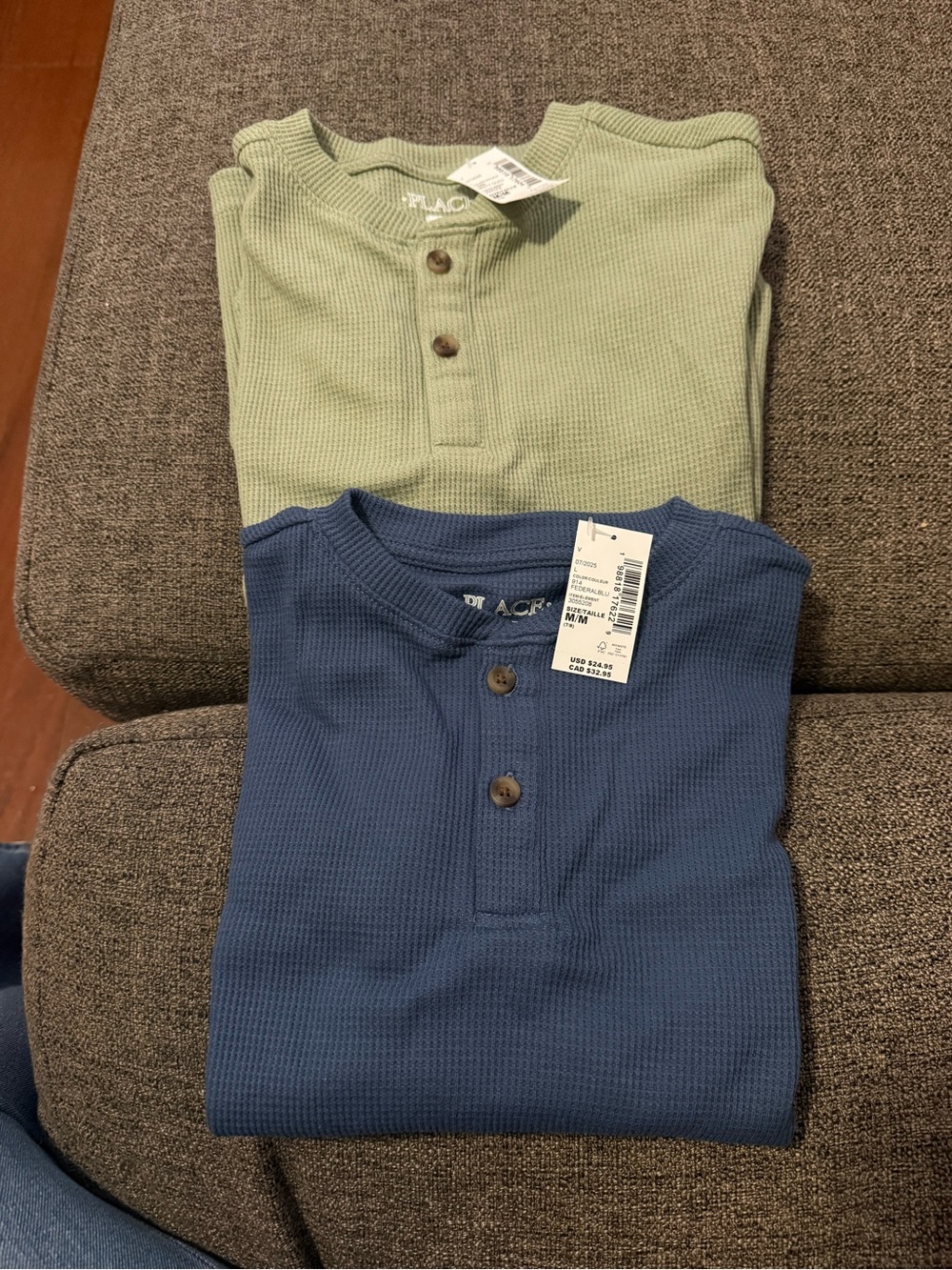 The Children's Place Long Sleeve Henley Tees in Light Green and Blue